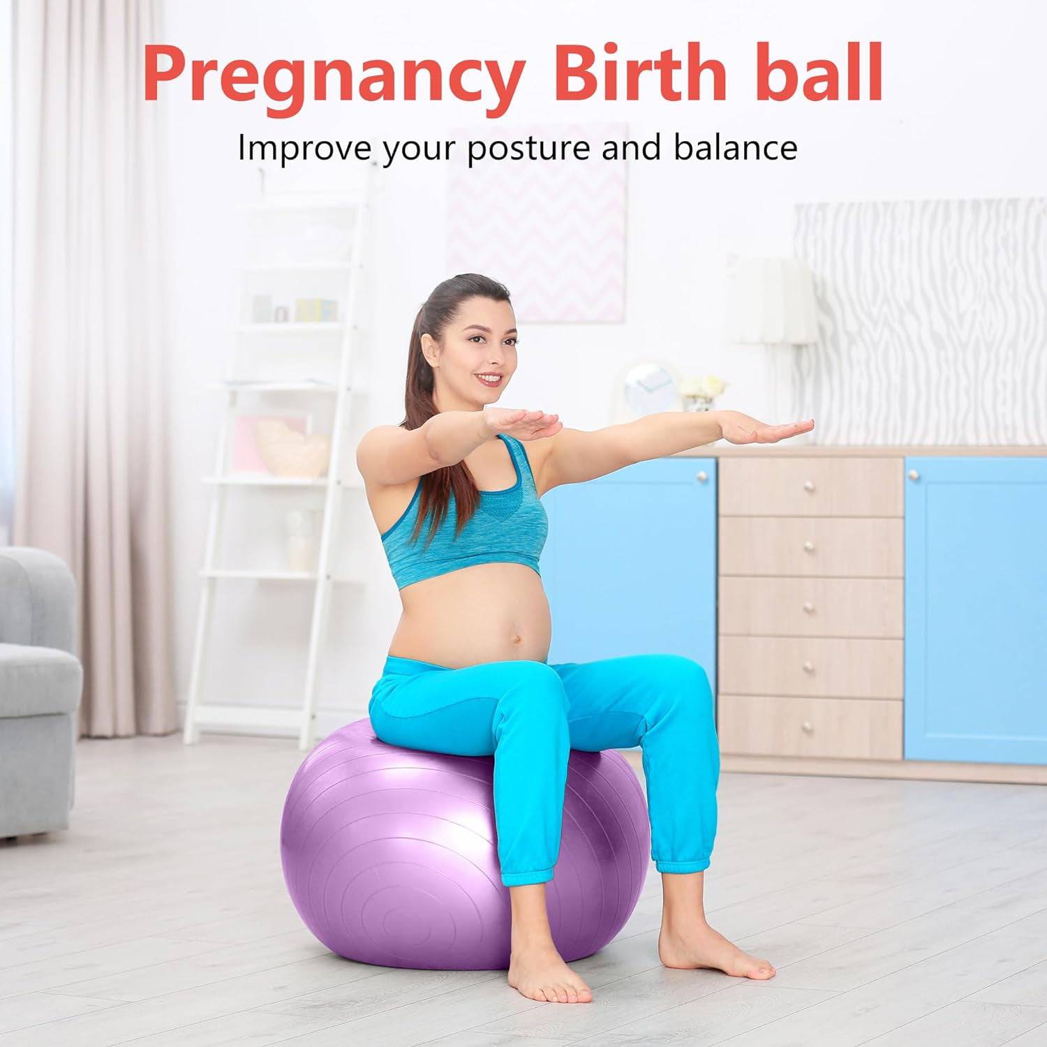 Exercise Ball for Balance Stability Fitness Workout Yoga Pilates at Home Office & Gym with Inflator Pump